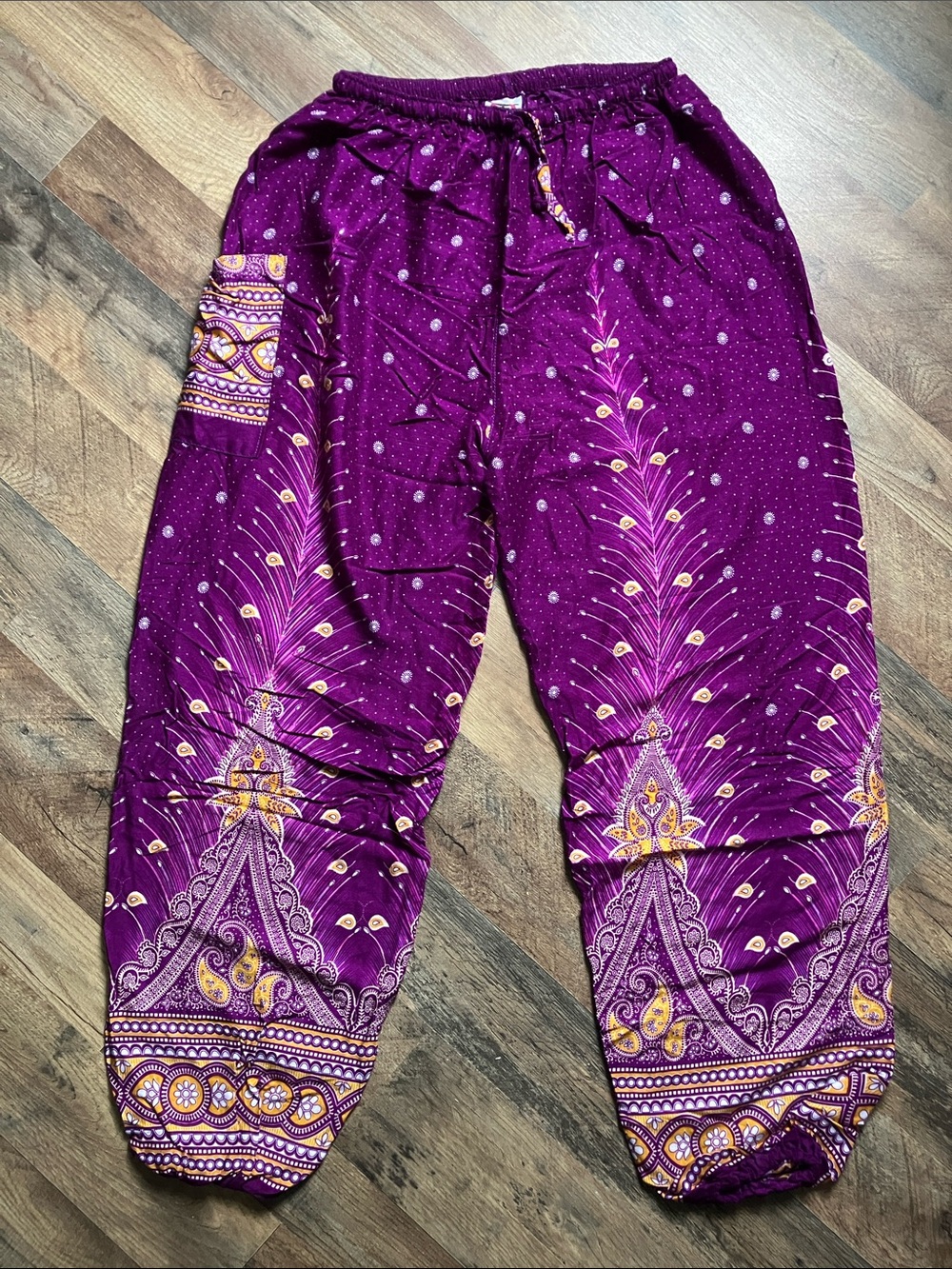 Bohemian Purple Printed Elastic-Waist Harem Pants